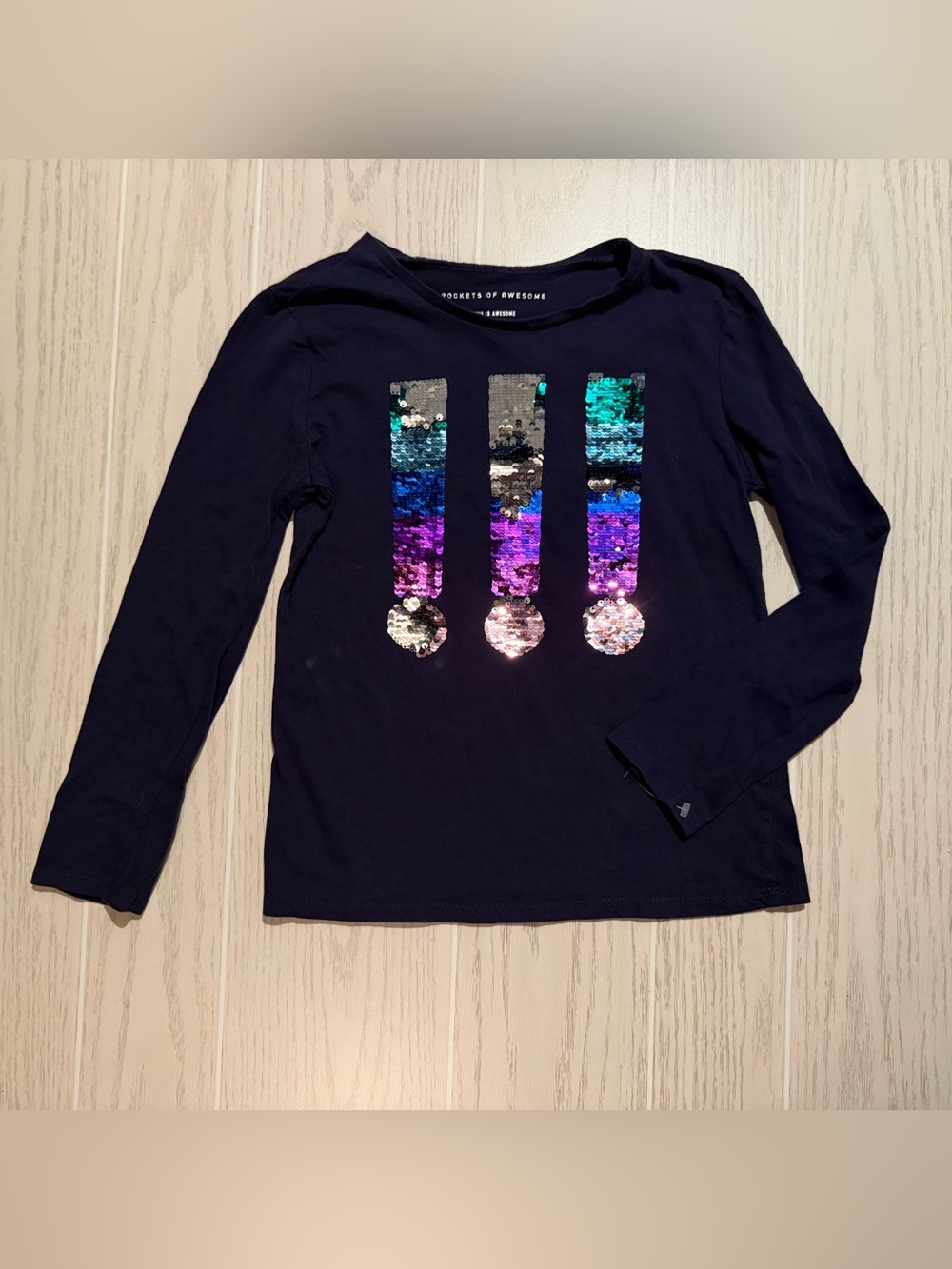 Rockets of Awesome Girls 10/12 Navy Flip Sequin Long Sleeve Top NWOT